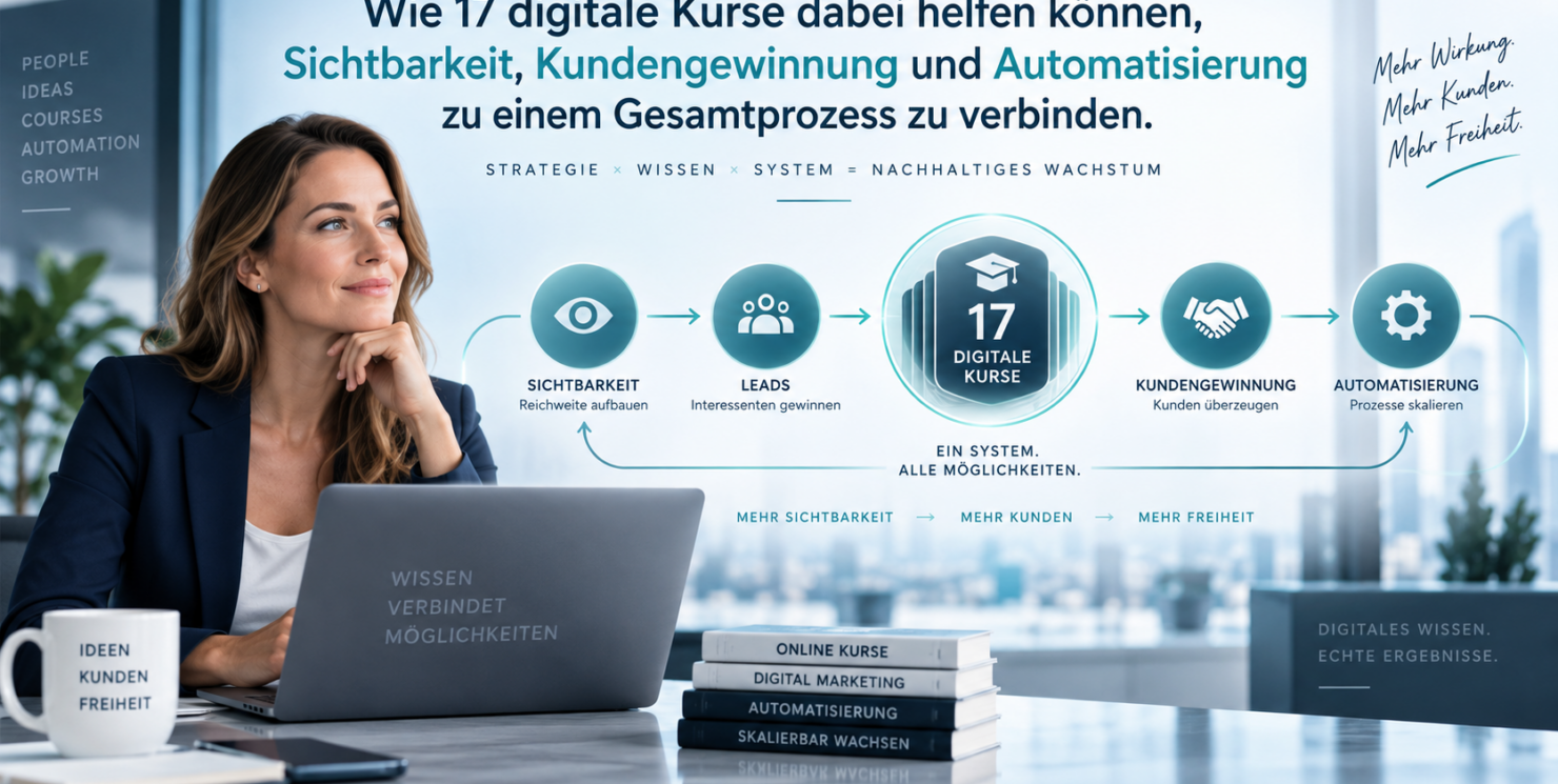 Wie 17 digitale Kurse dabei helfen können, Sichtbarkeit, Kundengewinnung und Automatisierung zu einem Gesamtprozess zu verbinden.